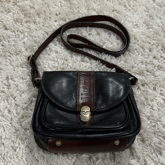 Valentina Handbags - Valentina Classic Black and Brown Italian Leather Crossbody Bag, Vintage